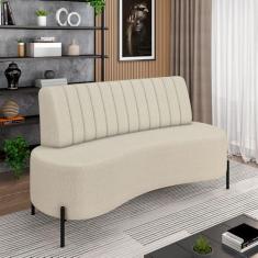 Imagem de Sofá Living Decorativo 2 Lugares 1,35M Katara Pés de Ferro Bouclê Off White G33 - Gran Belo
