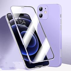 Imagem de Capa de telefone com capa completa 360 para iPhone 12 11 Pro Max 12 Mini X XR XS Max Frente de vidro temperado traseira Capa dura à prova de choque fosca, roxa, para iPhone 12Pro Max