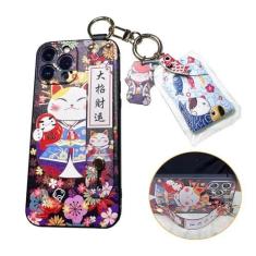 Imagem de Yvonnecy Capa compatível com Samsung S21 FE com cordão de telefone, design fofo de gato da sorte japonês, capa de telefone de silicone macio de luxo com glitter em relevo 3D com alça de pulso