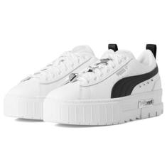 Imagem de Puma Tênis feminino Mayze Flawless com cadarço plataforma casual - branco, Puma branco-puma preto-puma prata, 36