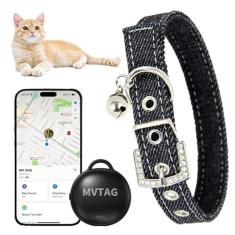 Imagem de Coleira para gatos com GPS rastreador - alcance ilimitado/dispositivo de rastreamento/modo perdido para gatos, tamanho ajustável, conjunto de coleira inteligente - Funciona com Apple Find My (apenas