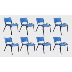 Imagem de Kit Com 8 Cadeiras Iso Para Escola Escritório Comércio Azul Base Preta