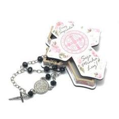 Imagem de Pulseira Dezena São Bento Preta Caixinha Cruz