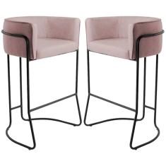 Imagem de Kit 02 Banquetas Decorativas Fixa Base de Aço  Betina D02 Veludo Rosê B-305- Lyam Decor