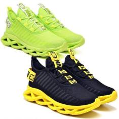 Imagem de Tênis Respiravel E Confortavel Masculino  -2 Pares Amarelo/Verde - Evo