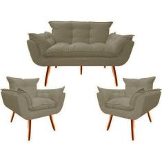 Imagem de Namoradeira + 2 Poltronas Decorativa Opalla Sala de Estar Consultorio Clinica Suede Capuccino - Decor Elity
