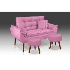 Imagem de Kit 01  Namoradeira + 02 Almofadas + Puff Redondo Suede Rose-Alto Padr