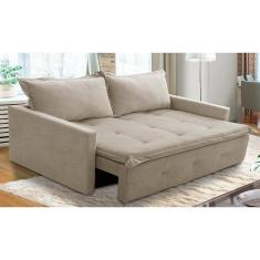 Imagem de Sofá Sem Caixa Retrátil e Reclinável 2,00m com Molas Maísa Boucle Bege Adonai Estofados