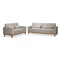 Imagem de Conjunto Sofá Living Valência 3/2 Lug. - Base Madeira- Linho Bege - Es