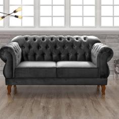 Imagem de Sofá 2 Lugares Duquesa Chesterfield Decoração Recepção Cinza grafite