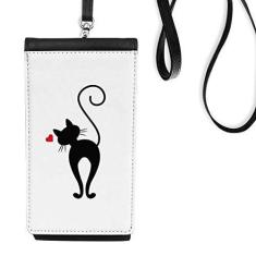 Imagem de Bolsa tipo carteira para celular em formato de coração com formato de gato com bolso preto