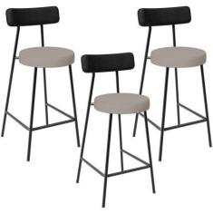 Imagem de Kit 03 Banquetas Baixa Bar Cozinha Sala Jantar Milão L02 material sint