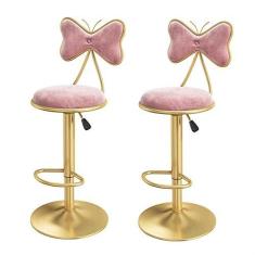 Imagem de Conjunto de 2 Banquetas de Veludo Dourado, Cadeira Alta de Ilha De Cozinha, Banqueta de Barra Giratória de Altura Ajustável, Assento de Sala de Jantar com Altura de Balcão com Encosto, 24"-33"