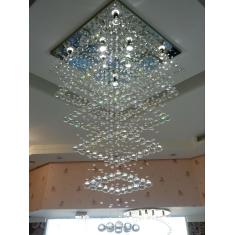 Imagem de Lustre Para Pé Direito Duplo Base De Inox Polido Espelhado De 70X70cm Com 3 Metros De Altura