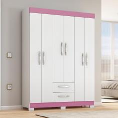 Imagem de Guarda-Roupa Casal 6 Portas 2 Gavetas Belize Notável Branco/Rosa