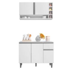 Imagem de Kit Com Balcão De Cozinha E Armário Aéreo Vanessa Branco Móveis Leartam