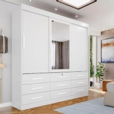 Imagem de Guarda-roupa com Espelho e 9 Gavetas com Espelho Florença Espresso Móveis Espresso Branco