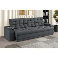 Imagem de Sofá Confort Premium 2,30m Assento Retrátil/Reclinável porta copos e USB Suede Cinza - XFlex Sofas