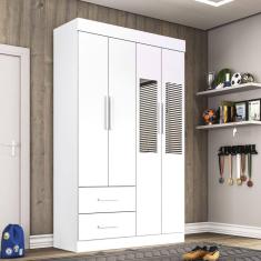 Imagem de Guarda Roupa Solteiro  Com Espelho 4 Portas 2 Gavetas New Verona Sallêto Móveis - Branco