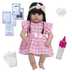 Imagem de Boneca Bebê Reborn Fofinha Cabelo Longo Com Lindo Vestido - Cegonha Re
