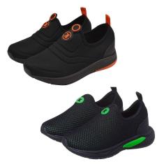 Imagem de KIT 2 PARES Tenis Infantil Calce Facil Escolar Menino Preto Verde K e Preto Laranja K Kidstep-Masculino