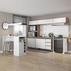 Imagem de Cozinha Modulada 280cm Com Bancada Ilha Sabrina 5 Peças Branco - Menu