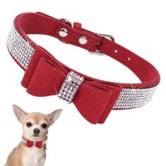Imagem de Coleira de cachorro de strass com gravata borboleta, lindo nó de cristal, brilhante, diamante, glitter, para filhotes de animais de estimação, PP, PP, pequeno, médio, grande, meninas, cães, fêmeas,