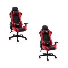 Imagem de Kit 2 Cadeiras Gamer Giratória One Shot Preto/Vermelho
