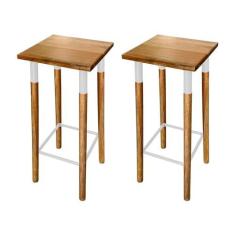 Imagem de KIT 2 BANQUETAS BISTRO INDUSTRIAL COLORS FERRO E MADEIRA MACIÇA - BRANCA