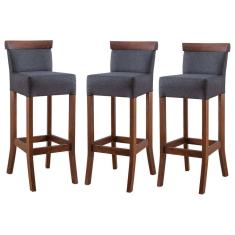 Imagem de Kit 3 Banquetas Alta com Encosto Estofada 36x100 Cm Diamantina Madeira Maciça Linho Cinza L67