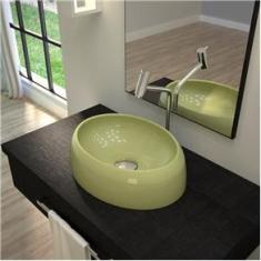 Imagem de Kit Cuba OV39 com Válvula Click 1 Polegada G e Sifão Cromado e Flexível Compace Verde Acqua