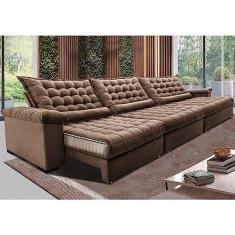 Imagem de Sofá Retrátil e Reclinável 4,15m Molas Ensacadas Cama Inbox Big Space com Bordado 3d Velusoft Castor