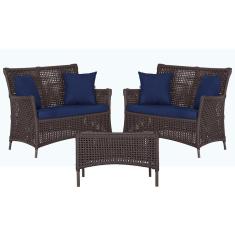 Imagem de 2 Sofá Área e Mesa Igapó Alumínio Pintura Marrom Corda Náutica Estofado Impermeável Almofada 10 Trama