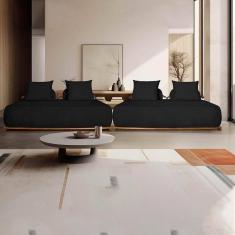 Imagem de Sofá Modulado 5 Lugares Com Almofadas Soltas Pés Madeira Maciça 320cm Homer Bouclê Preto