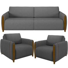 Imagem de Kit Sofá 02 Lugares 168Cm Com 02 Poltronas Flora M03 Chumbo
