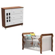 Imagem de Berço Lara E Cômoda Infantil Mariah Branco Acetinado Amadeirado - Caro