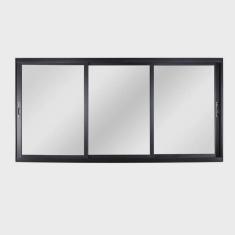 Imagem de Janela de Aluminio de Correr 100x120cm 3 Folhas com Vidro Liso Preto