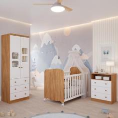 Imagem de Quarto Bebe Completo Berço Americano Uli Guarda Roupa 2 Portas Uli Gaveteiro 3 Gavetas Smim 100% MDF