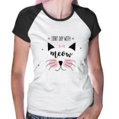 Imagem de Baby Look Raglan Gatinha Start Day With Meow - Foca Na Moda