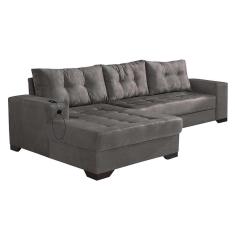 Imagem de Sofá 5 Lugares Dijon Com Chaise Esquerdo E Entrada Usb Suede Cinza