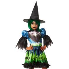 Imagem de Fantasia Bruxinha Infantil Vestido Halloween Bruxa Bony Luxo