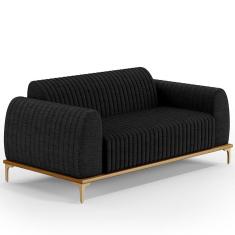 Imagem de Sofá 2 Lugares Para Sala de Estar Molino 150 cm D02 Pés D'Ouro Linho Chumbo D-465 - Lyam Decor
