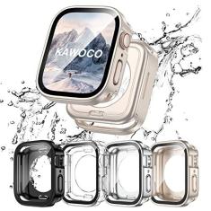 Imagem de Kawoco Pacote com 4 capas impermeáveis compatíveis com Apple Watch série 8/7 de 41 mm com película de vidro temperado, cobertura total 2 em 1 para acessórios iWatch de 41 mm