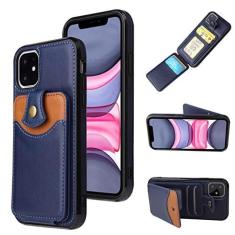 Imagem de Estojo de cartões de couro de luxo para iPhone 13 12 Mini 11 Pro X XS Max XR SE 2020 7 8 6 6s Plus Bolsas de capa de telefone para carteira, azul, para iPhone 8 Plus