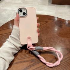 Imagem de Capa luxuosa com pulseira revestida para iphone 15 14 pro max 13 12 11 x xr xs 7 8 plus se 2 cordão cor contraste capa, rosa, para iphone 7or8