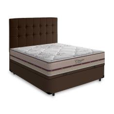 Imagem de Cama Box Baú + Cabeceira Cassis e Colchão Casal - Anjos - Classic Mola Ensacada 138x188x64cm Marrom