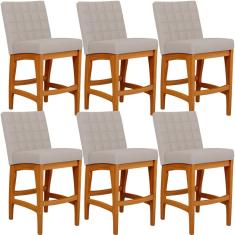 Imagem de Kit 06 Banquetas Baixa Cozinha Bancada Bar Sala de Jantar Fixa Mila L02 Linho Bege - Lyam Decor