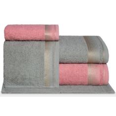 Imagem de Jogo de Toalhas Gigante 5 Peças 380g/m2 100% Algodão Sublime (Gris + Rosa Crochê)