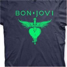 Imagem de Camiseta Bon Jovi Marinho e Verde em Silk 100% Algodão