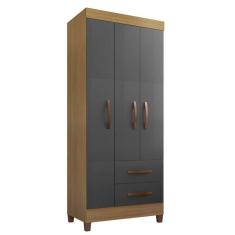 Imagem de Guarda Roupa Basic 3 Portas Com 2 Gavetas Cor Carvalho Eco E Grafite Eco - Incorplac